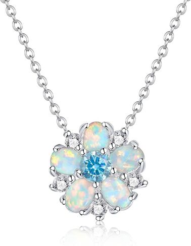 CiNily Necklace for Women Dainty Opal Necklace 14K White Gold | Rose Gold | Gold Plated Unique Flower Shape Chain Necklaces Cubic Zircon Pendant Necklaces Opal Jewelry, 17" with 2 Inch Extension in Kuwait
