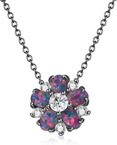 CiNily Necklace for Women Dainty Opal Necklace 14K White Gold | Rose Gold | Gold Plated Unique Flower Shape Chain Necklaces Cubic Zircon Pendant Necklaces Opal Jewelry, 17" with 2 Inch Extension in Kuwait