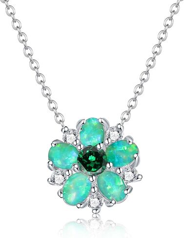 CiNily Necklace for Women Dainty Opal Necklace 14K White Gold | Rose Gold | Gold Plated Unique Flower Shape Chain Necklaces Cubic Zircon Pendant Necklaces Opal Jewelry, 17" with 2 Inch Extension in Kuwait