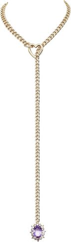 Women's Heart O-Ring Slip Chain Necklace, Double Layered Adjustable 39'' Cuban Chain with Detachable Heart Clasp and Colorful Rhinestone Pendant in Saudi Arabia