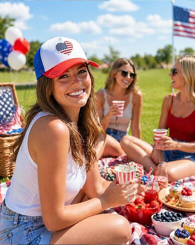 Waldeal American Flag Trucker Hat, Adjustable Snapback Mesh Patriotic USA Baseball Cap for Men Women in Kuwait