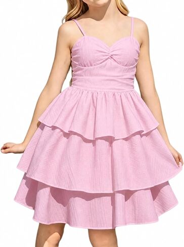 Noubeau Girls Spaghetti Strap Ruffled Swing Dress for Teen Tween Formal Prom Back to School Homecoming Dance Casual in Kuwait