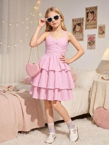 Noubeau Girls Spaghetti Strap Ruffled Swing Dress for Teen Tween Formal Prom Back to School Homecoming Dance Casual in Kuwait