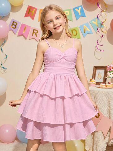 Noubeau Girls Spaghetti Strap Ruffled Swing Dress for Teen Tween Formal Prom Back to School Homecoming Dance Casual in Kuwait