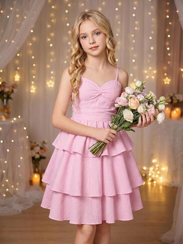 Noubeau Girls Spaghetti Strap Ruffled Swing Dress for Teen Tween Formal Prom Back to School Homecoming Dance Casual in Kuwait