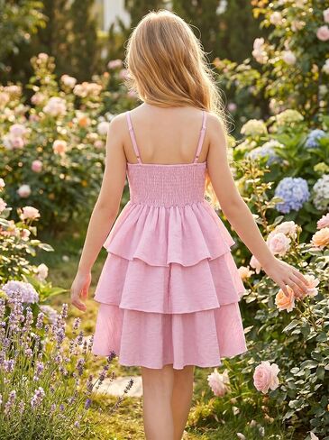 Noubeau Girls Spaghetti Strap Ruffled Swing Dress for Teen Tween Formal Prom Back to School Homecoming Dance Casual in Kuwait