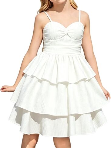 Noubeau Girls Spaghetti Strap Ruffled Swing Dress for Teen Tween Formal Prom Back to School Homecoming Dance Casual in Kuwait