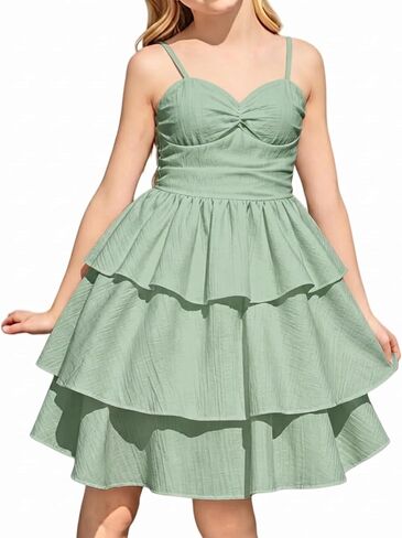 Noubeau Girls Spaghetti Strap Ruffled Swing Dress for Teen Tween Formal Prom Back to School Homecoming Dance Casual in Kuwait