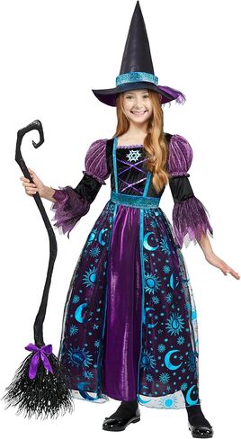 Spooktacular Creations Witch Costume for Girls, Halloween Dress with Broom, Kids Moon Shimmer Witch Set for Wizard Role Play in Kuwait