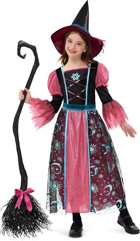 Spooktacular Creations Witch Costume for Girls, Halloween Dress with Broom, Kids Moon Shimmer Witch Set for Wizard Role Play in Kuwait