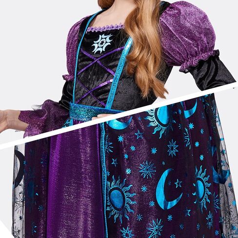 Spooktacular Creations Witch Costume for Girls, Halloween Dress with Broom, Kids Moon Shimmer Witch Set for Wizard Role Play in Kuwait