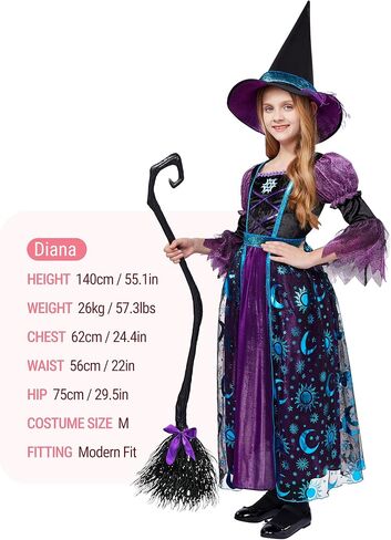 Spooktacular Creations Witch Costume for Girls, Halloween Dress with Broom, Kids Moon Shimmer Witch Set for Wizard Role Play in Kuwait