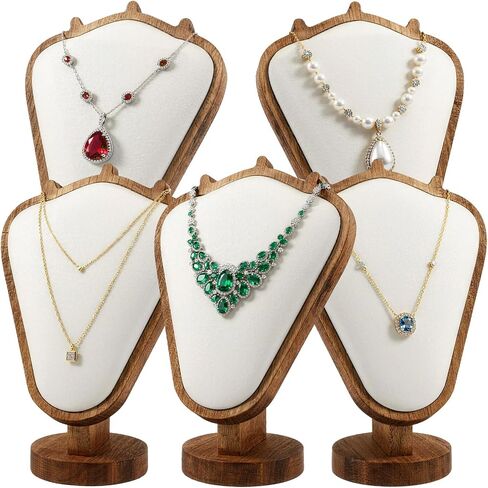 5 Pack Wooden Necklace Display Stand Set, Linen Jewelry Bust Necklace Display Holders for Retail Stores, Vendor Booths and Trade Shows (Jewelry Rack White) in Saudi Arabia