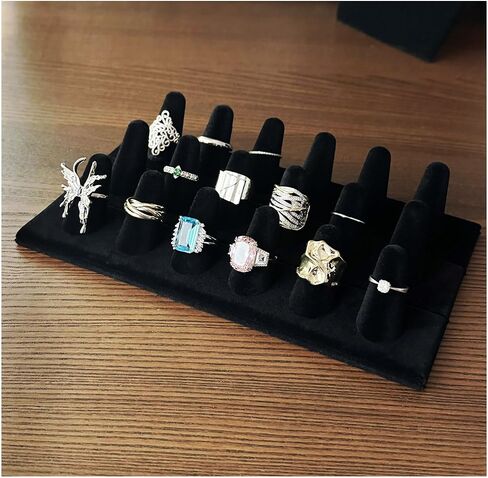 Ring Display Stand, Black Velvet Ring Holder Stand, Jewelry Display for Selling, Ring Organizer for Girls Dresser, 18 Slots in Saudi Arabia