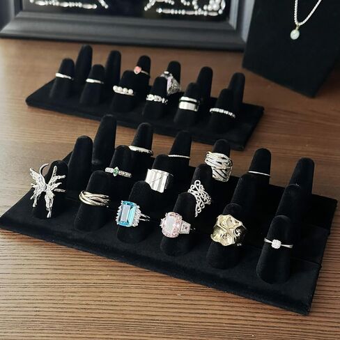 Ring Display Stand, Black Velvet Ring Holder Stand, Jewelry Display for Selling, Ring Organizer for Girls Dresser, 18 Slots in Saudi Arabia