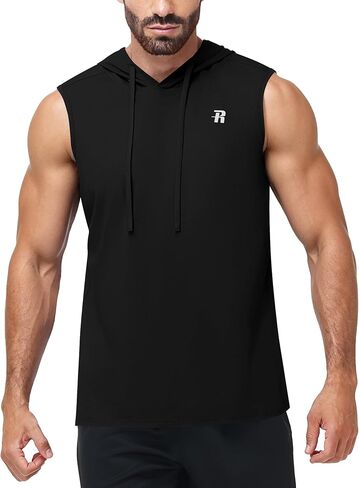 Runhit Men's Workout Hooded Tank Top Sleeveless Cotton Gym Hoodie Bodybuilding Muscle Cut Off T Shirt for Running Athletic in Kuwait