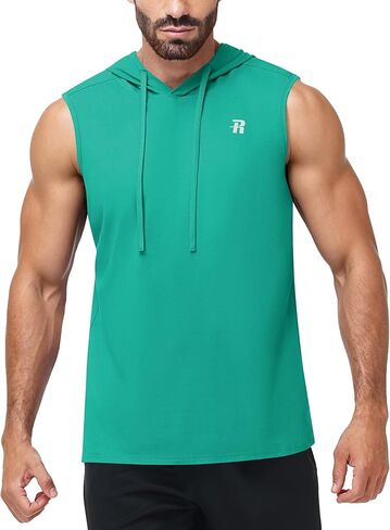 Runhit Men's Workout Hooded Tank Top Sleeveless Cotton Gym Hoodie Bodybuilding Muscle Cut Off T Shirt for Running Athletic in Kuwait