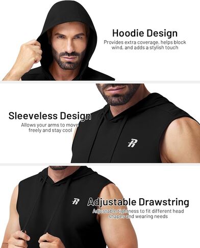 Runhit Men's Workout Hooded Tank Top Sleeveless Cotton Gym Hoodie Bodybuilding Muscle Cut Off T Shirt for Running Athletic in Kuwait