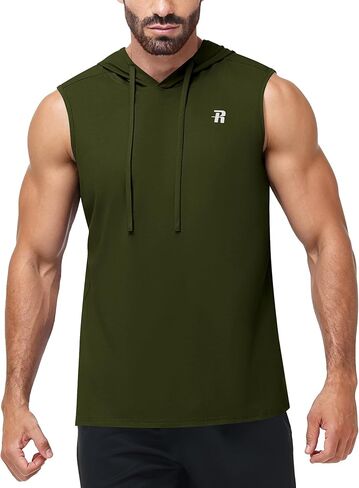 Runhit Men's Workout Hooded Tank Top Sleeveless Cotton Gym Hoodie Bodybuilding Muscle Cut Off T Shirt for Running Athletic in Kuwait