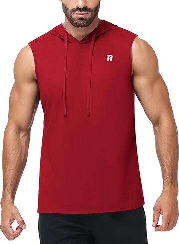 Runhit Men's Workout Hooded Tank Top Sleeveless Cotton Gym Hoodie Bodybuilding Muscle Cut Off T Shirt for Running Athletic in Kuwait