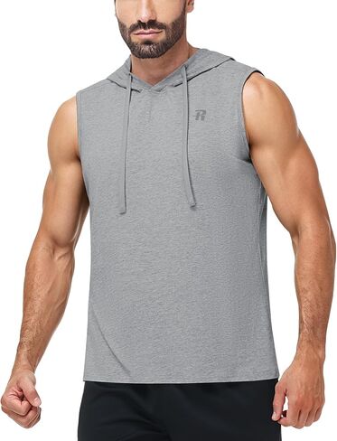 Runhit Men's Workout Hooded Tank Top Sleeveless Cotton Gym Hoodie Bodybuilding Muscle Cut Off T Shirt for Running Athletic in Kuwait