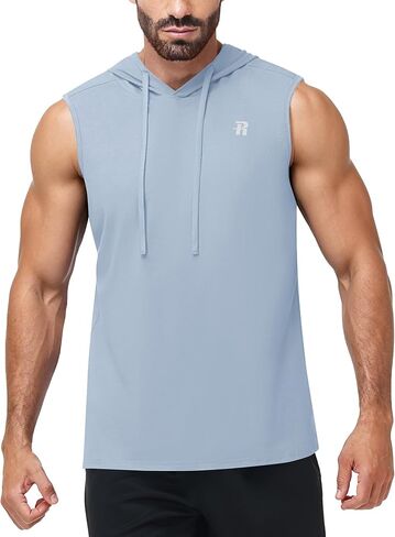 Runhit Men's Workout Hooded Tank Top Sleeveless Cotton Gym Hoodie Bodybuilding Muscle Cut Off T Shirt for Running Athletic in Kuwait