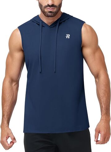 Runhit Men's Workout Hooded Tank Top Sleeveless Cotton Gym Hoodie Bodybuilding Muscle Cut Off T Shirt for Running Athletic in Kuwait