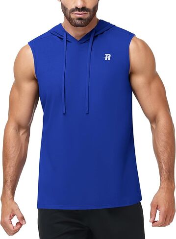 Runhit Men's Workout Hooded Tank Top Sleeveless Cotton Gym Hoodie Bodybuilding Muscle Cut Off T Shirt for Running Athletic in Kuwait