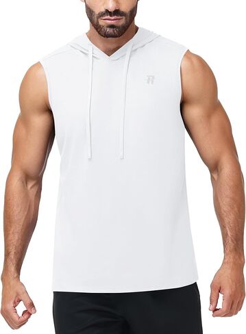 Runhit Men's Workout Hooded Tank Top Sleeveless Cotton Gym Hoodie Bodybuilding Muscle Cut Off T Shirt for Running Athletic in Kuwait