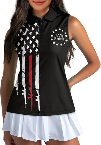 POLERO American Flag Golf Shirt Women 250th 4th of July Golf Tank Top Patriotic Tennis Shirt Collared Racerback in Kuwait