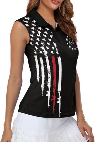 POLERO American Flag Golf Shirt Women 250th 4th of July Golf Tank Top Patriotic Tennis Shirt Collared Racerback in Kuwait