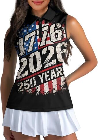 POLERO American Flag Golf Shirt Women 250th 4th of July Golf Tank Top Patriotic Tennis Shirt Collared Racerback in Saudi Arabia