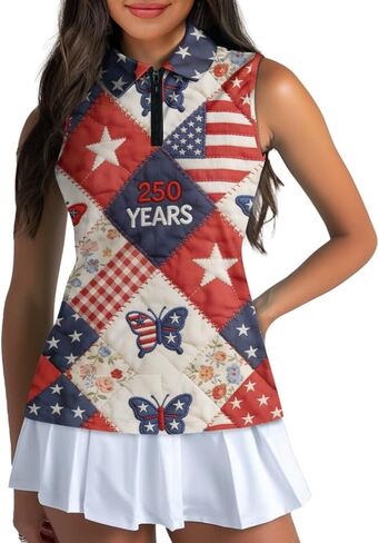 POLERO American Flag Golf Shirt Women 250th 4th of July Golf Tank Top Patriotic Tennis Shirt Collared Racerback in Kuwait