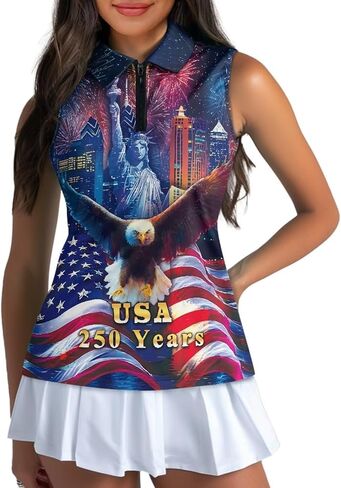 POLERO American Flag Golf Shirt Women 250th 4th of July Golf Tank Top Patriotic Tennis Shirt Collared Racerback in Kuwait