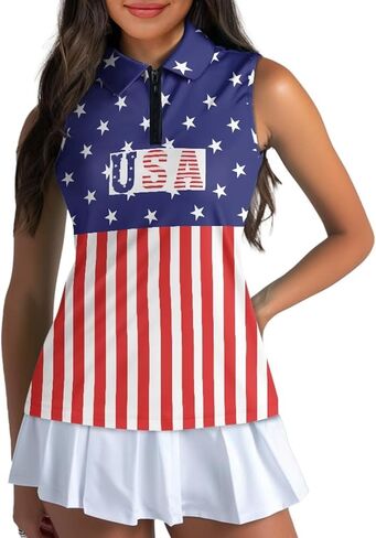 POLERO American Flag Golf Shirt Women 250th 4th of July Golf Tank Top Patriotic Tennis Shirt Collared Racerback in Kuwait