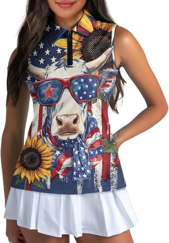 POLERO American Flag Golf Shirt Women 250th 4th of July Golf Tank Top Patriotic Tennis Shirt Collared Racerback in Kuwait