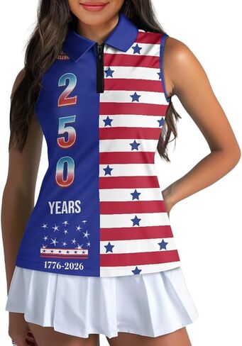 POLERO American Flag Golf Shirt Women 250th 4th of July Golf Tank Top Patriotic Tennis Shirt Collared Racerback in Kuwait