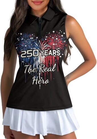 POLERO American Flag Golf Shirt Women 250th 4th of July Golf Tank Top Patriotic Tennis Shirt Collared Racerback in Kuwait