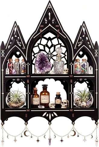 Gothic Trinket Shelf, Wall Shelf for Bedroom, Black Floating Shelves Gothic Witchy Home Decor Aesthetic Wall Goth Room Decor Decorative Crystal Display Shelves Vintage Gift in Saudi Arabia