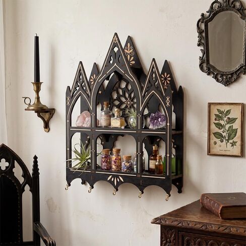 Gothic Trinket Shelf, Wall Shelf for Bedroom, Black Floating Shelves Gothic Witchy Home Decor Aesthetic Wall Goth Room Decor Decorative Crystal Display Shelves Vintage Gift in Saudi Arabia