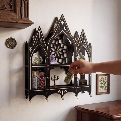 Gothic Trinket Shelf, Wall Shelf for Bedroom, Black Floating Shelves Gothic Witchy Home Decor Aesthetic Wall Goth Room Decor Decorative Crystal Display Shelves Vintage Gift in Saudi Arabia