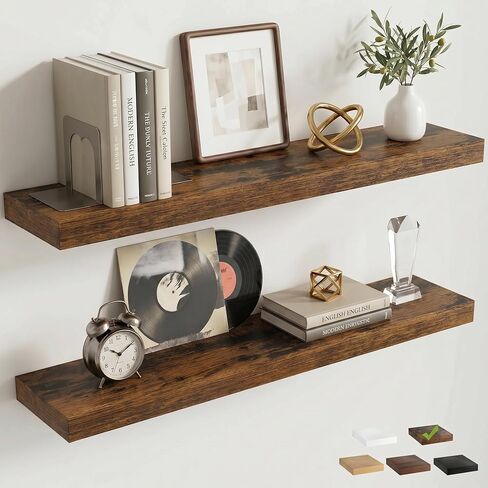 Venusmiles Floating Shelves for Wall, 24 Inch Floating Shelves Set of 2, 6.5" D Wooden Wall Mounted Display Shelves with Invisible Brackets for Living Room, Bedroom, Bathroom, Kitchen Decor, Oak in Saudi Arabia