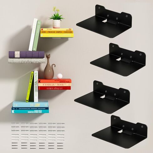 Wall Mounted Floating Book Shelves, Floating Invisible Bookshelf, Heavy-Duty Steel Hidden Bookshelf Hanging Bookshelves for Bedroom Living Room Office, White 4-Pack in Kuwait