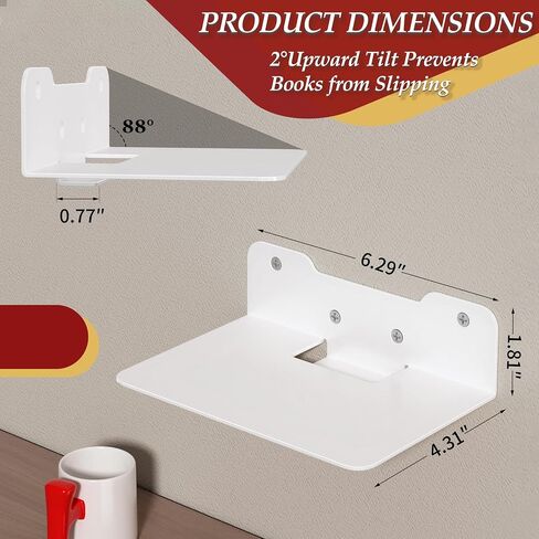 Wall Mounted Floating Book Shelves, Floating Invisible Bookshelf, Heavy-Duty Steel Hidden Bookshelf Hanging Bookshelves for Bedroom Living Room Office, White 4-Pack in Kuwait