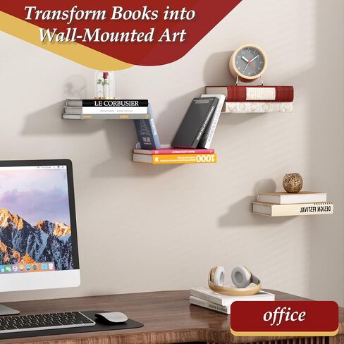 Wall Mounted Floating Book Shelves, Floating Invisible Bookshelf, Heavy-Duty Steel Hidden Bookshelf Hanging Bookshelves for Bedroom Living Room Office, White 4-Pack in Kuwait
