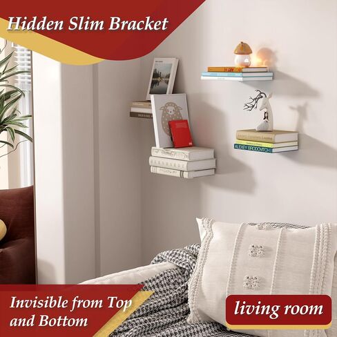 Wall Mounted Floating Book Shelves, Floating Invisible Bookshelf, Heavy-Duty Steel Hidden Bookshelf Hanging Bookshelves for Bedroom Living Room Office, White 4-Pack in Kuwait