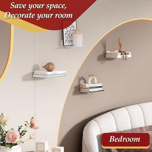 Wall Mounted Floating Book Shelves, Floating Invisible Bookshelf, Heavy-Duty Steel Hidden Bookshelf Hanging Bookshelves for Bedroom Living Room Office, White 4-Pack in Kuwait
