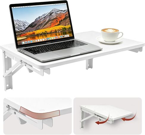 Folding Shelf Wall Mounted for Small Space, White Wall Table for Living Room Bedroom Decor, Home Office Floating Fold Down Desk, Media Shelves with Heavy, 16.5"*11.8" in Saudi Arabia