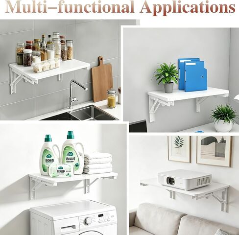 Folding Shelf Wall Mounted for Small Space, White Wall Table for Living Room Bedroom Decor, Home Office Floating Fold Down Desk, Media Shelves with Heavy, 16.5"*11.8" in Saudi Arabia