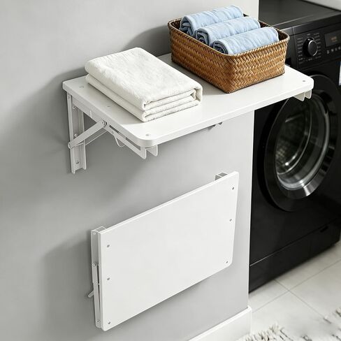 Folding Shelf Wall Mounted for Small Space, White Wall Table for Living Room Bedroom Decor, Home Office Floating Fold Down Desk, Media Shelves with Heavy, 16.5"*11.8" in Saudi Arabia